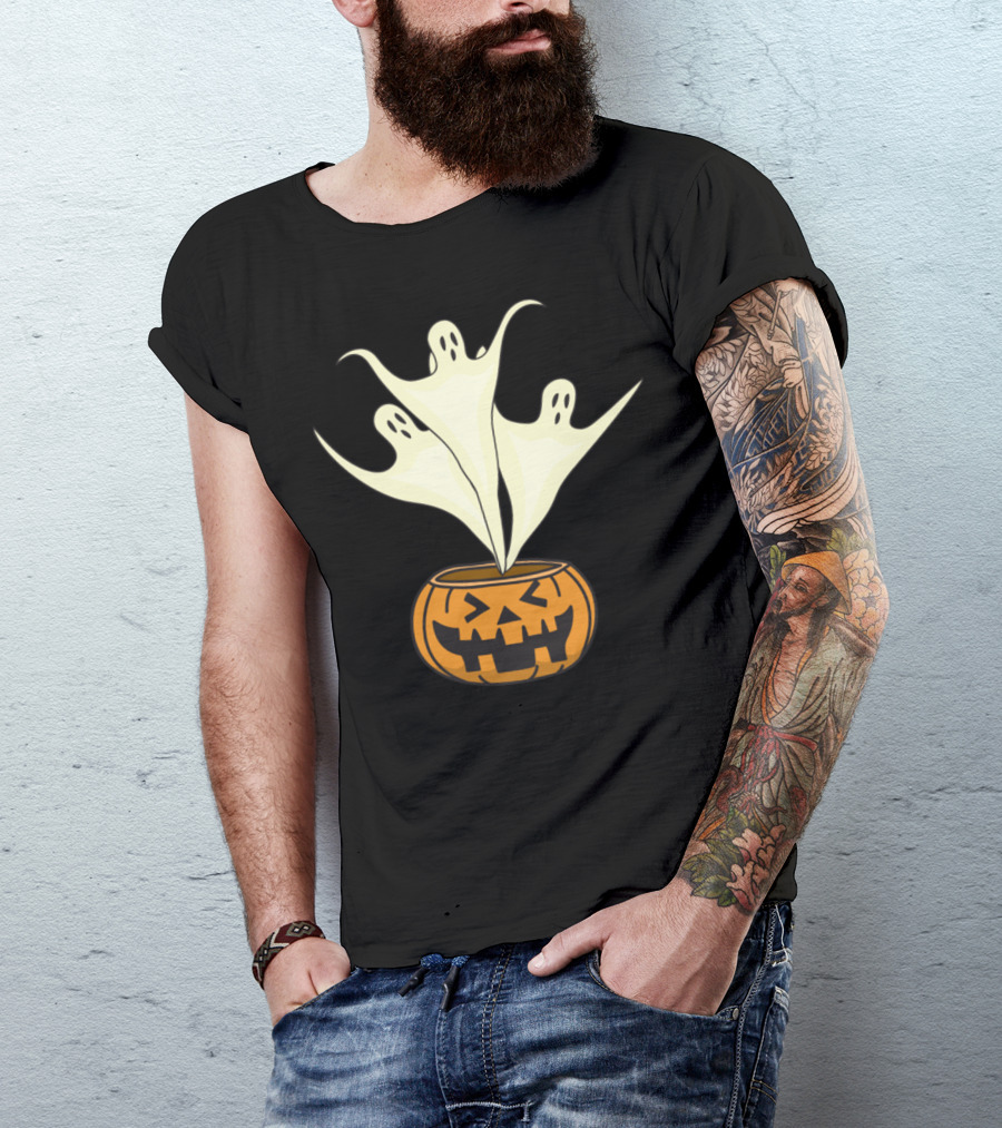Happy Halloween Pumpkin Ghost Trio In Jack-o'-Lantern T-Shirt