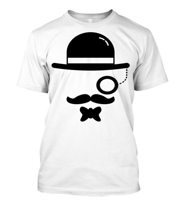 Hipster Bowler Hat Mustache Monocle Bow Tie T-Shirt