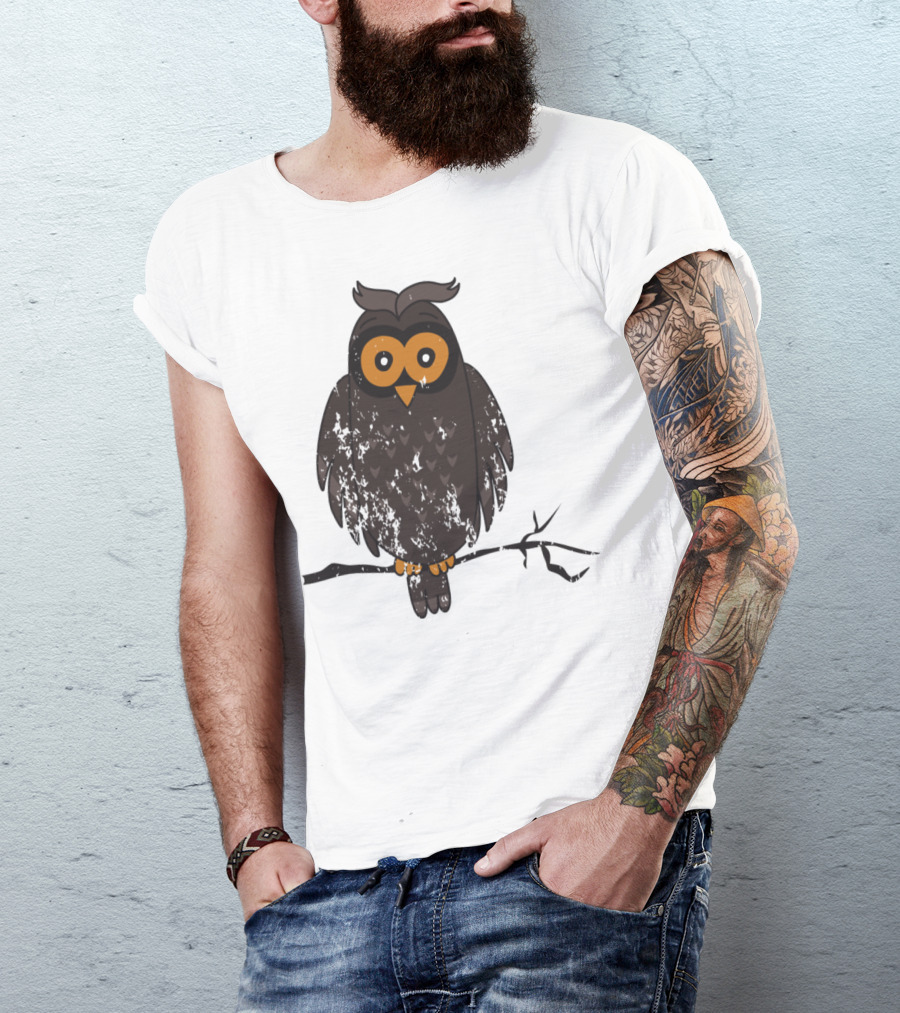 Retro Vintage Grunge Style Owl Birds Cute Cartoon Owl T-Shirt