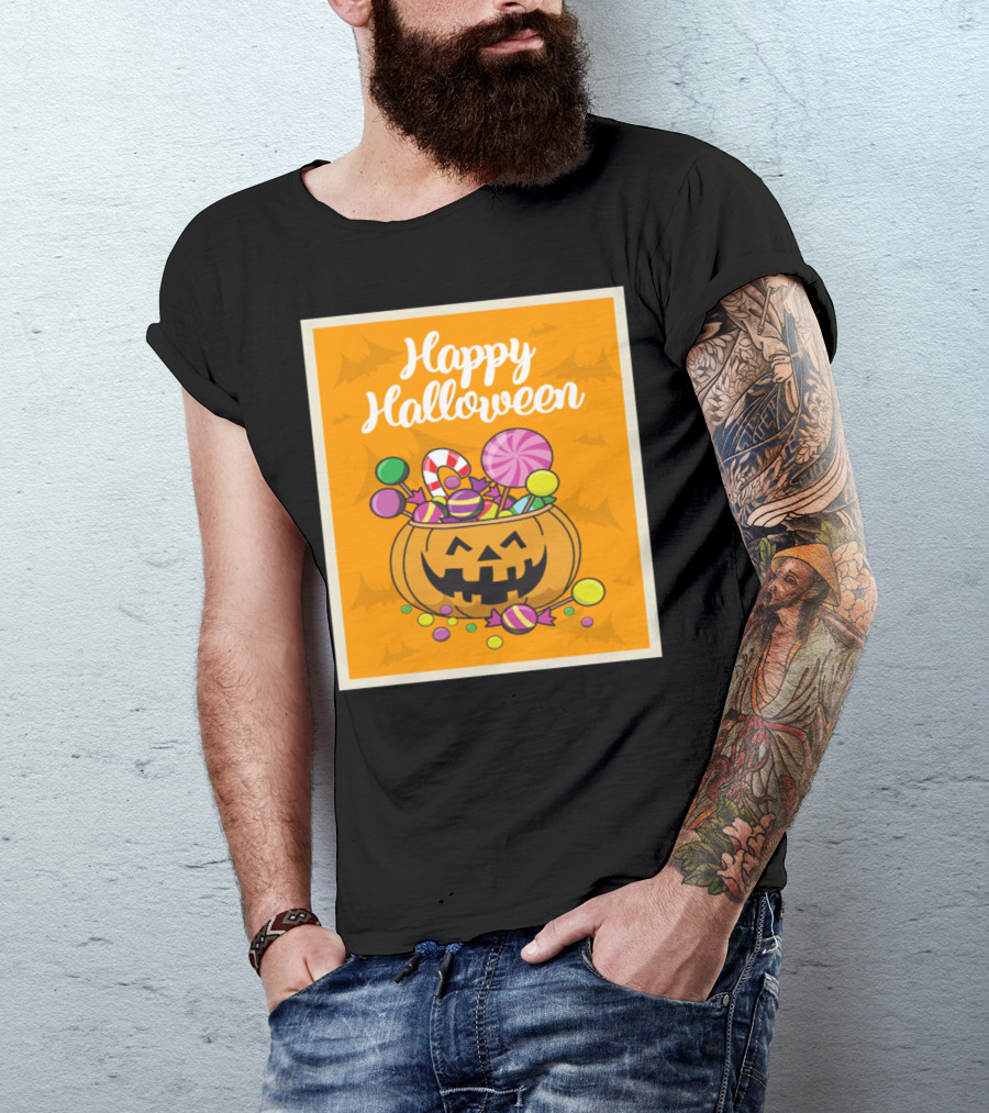 Happy Halloween Pumpkin With Sweets And Candy T-Shirt