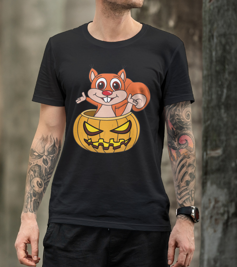 Halloween Monster Squirrel In Horror Pumpkin T-Shirt