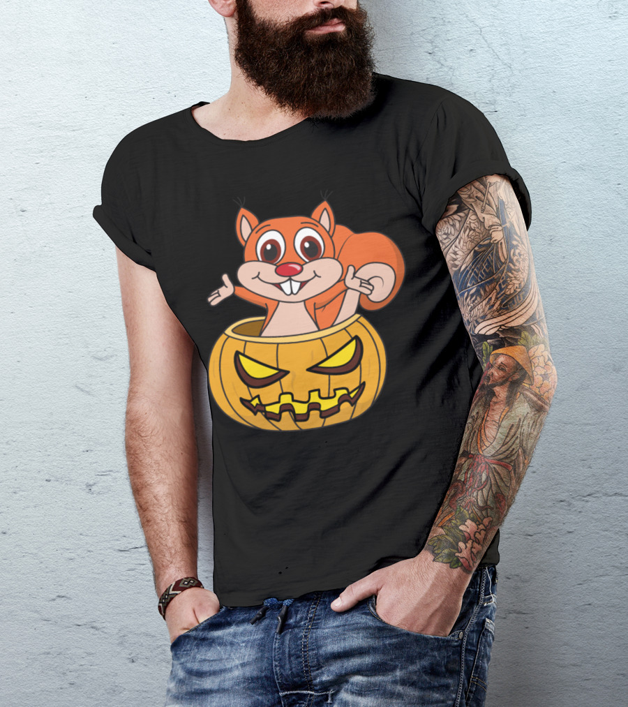 Halloween Monster Squirrel In Horror Pumpkin T-Shirt