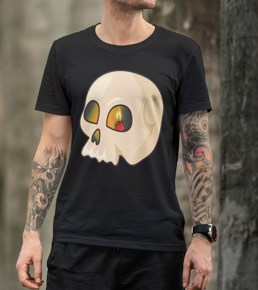 Happy Halloween Skull With Candle Flame Eyes T-Shirt