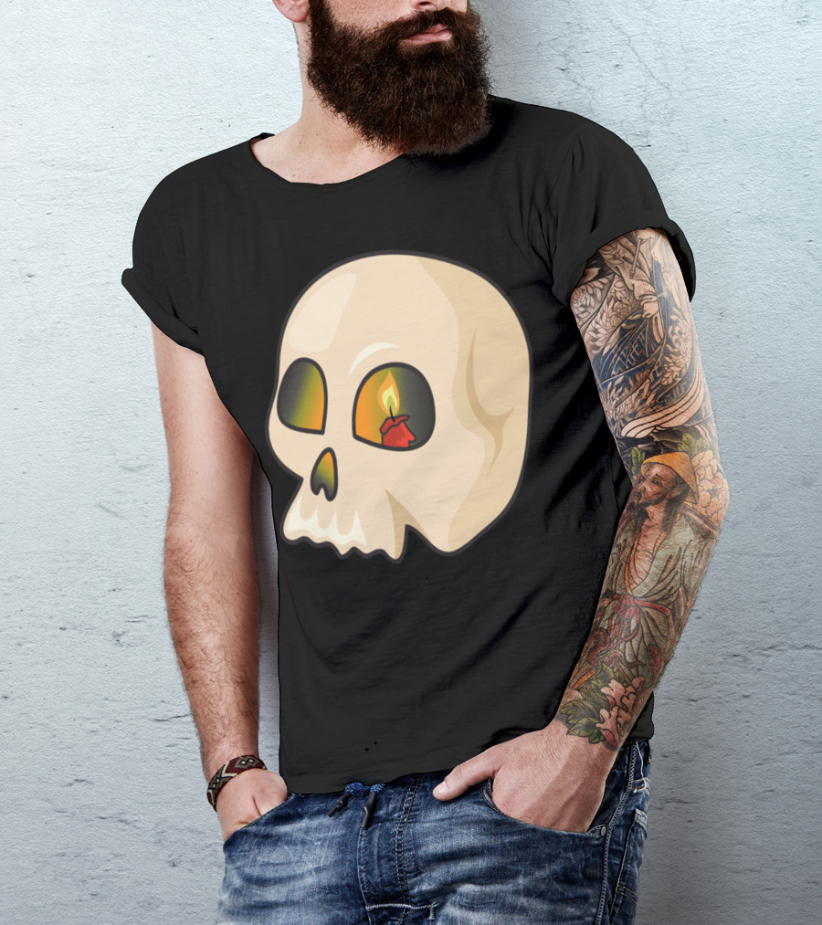 Happy Halloween Skull With Candle Flame Eyes T-Shirt