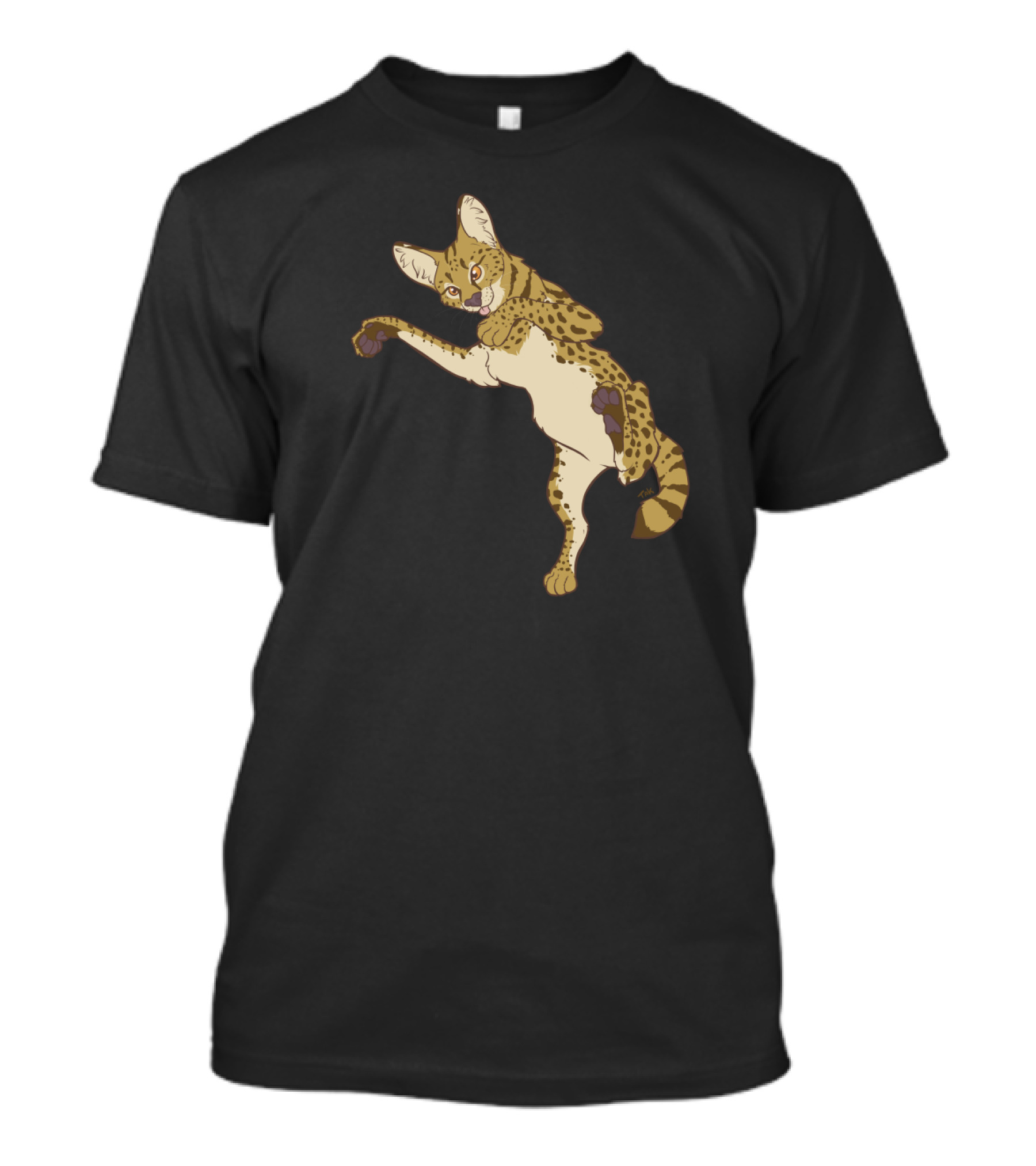 Playful African Serval Cat Animation With Spots And Ears T-Shirt