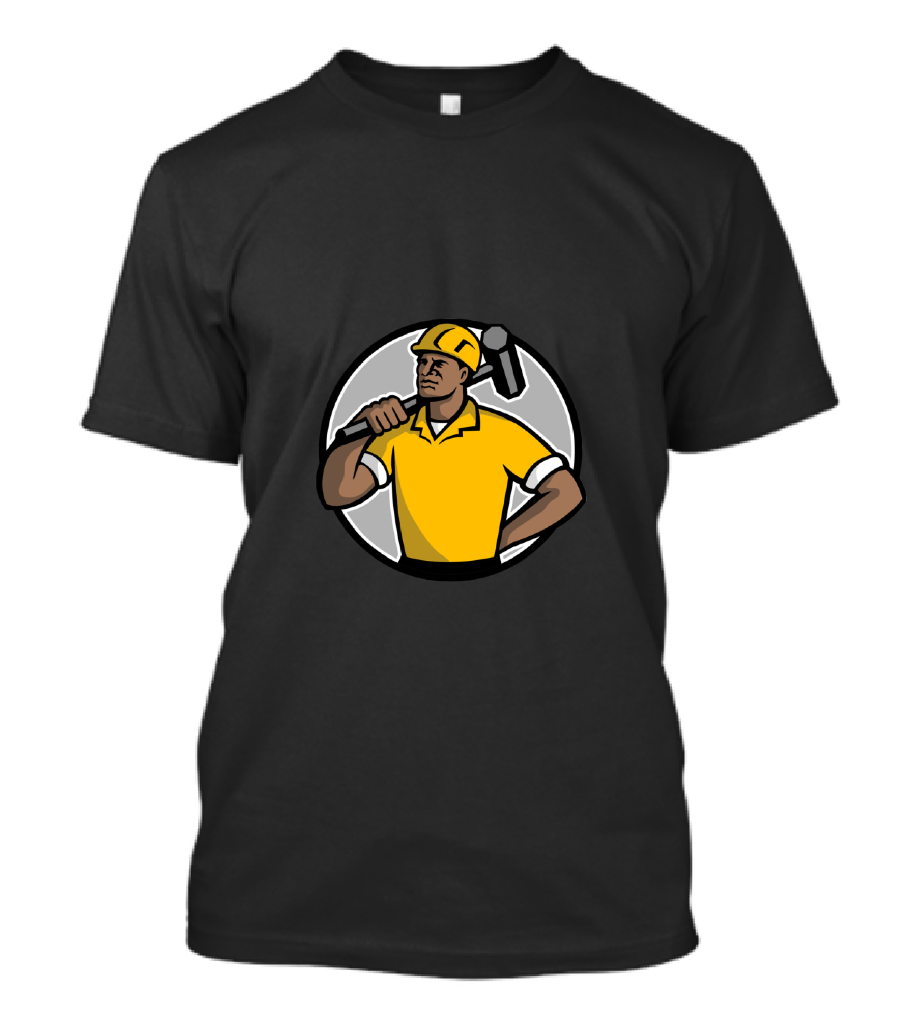 African American Construction Worker With Sledgehammer Mascot T-Shirt
