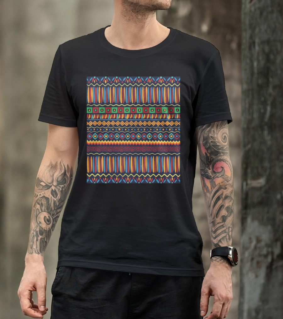 Africa Ethnic Style No2 Colorful Pattern Stripes Squares And Zigzags T-Shirt