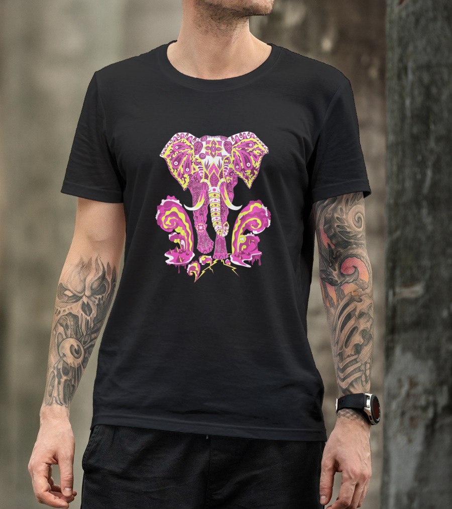 Psychedelic Pink Elephant Explosion Fractal Pattern Apocalypse T-Shirt