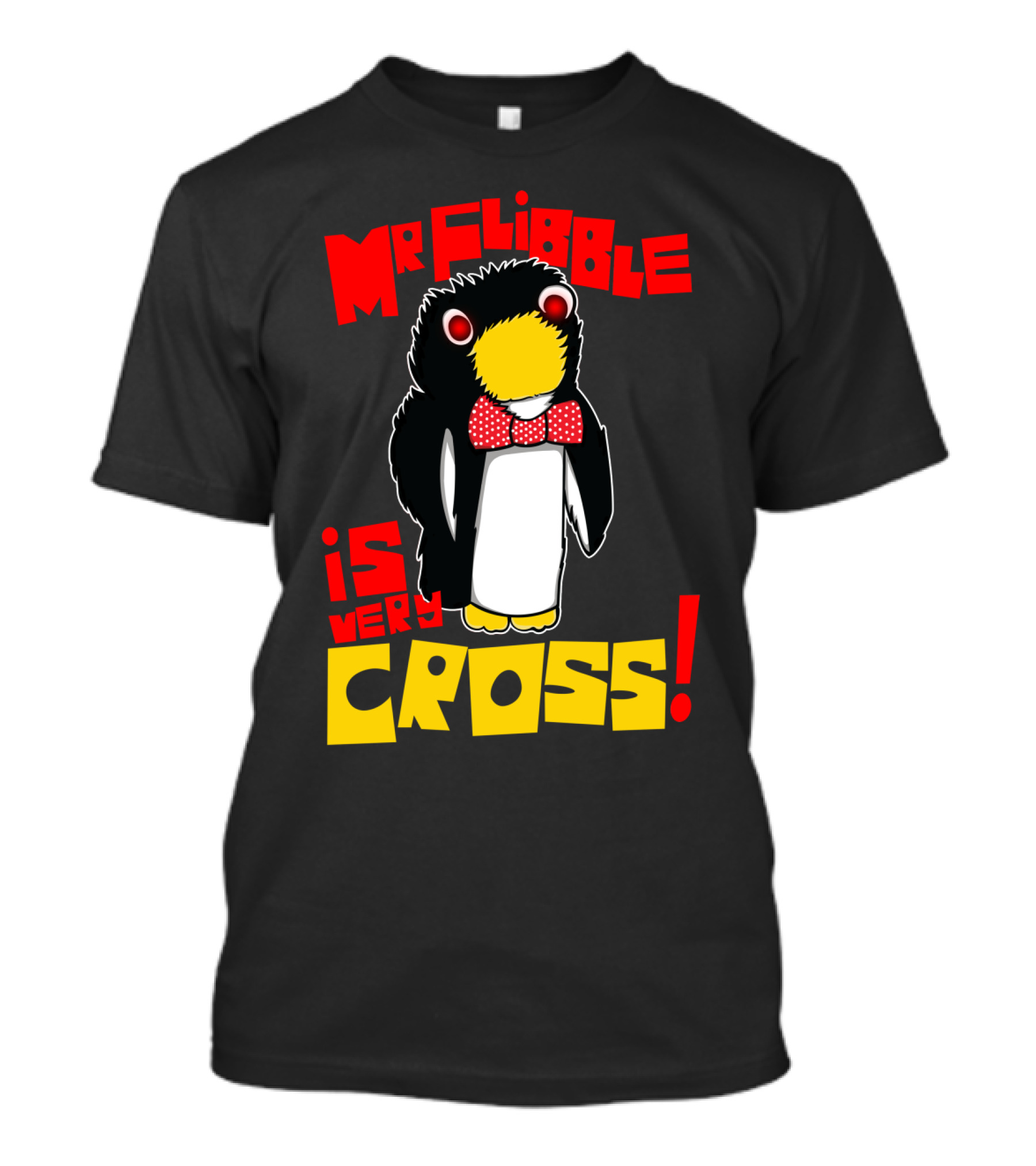 Mr Flibble Penguin Red Polka Dot Bow Tie Very Cross Text T-Shirt