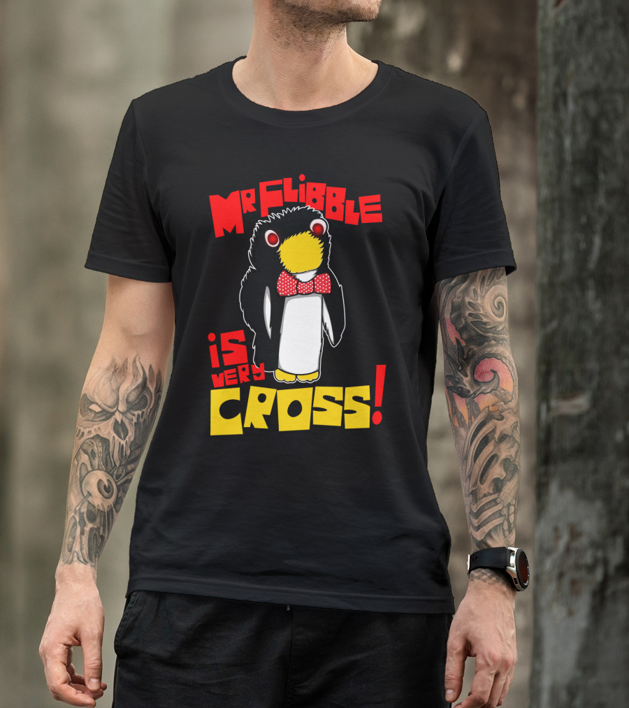 Mr Flibble Penguin Red Polka Dot Bow Tie Very Cross Text T-Shirt