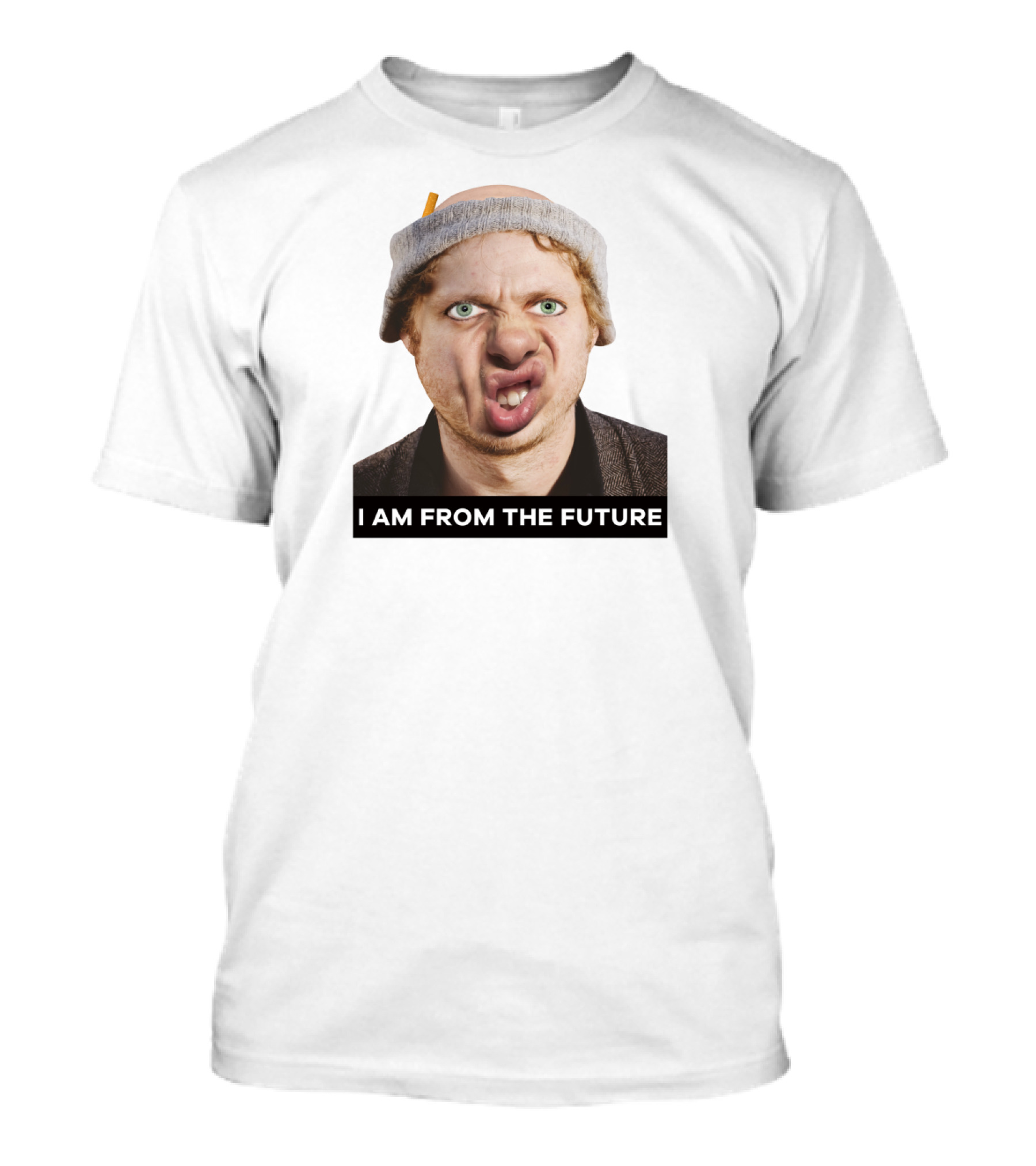 I AM FROM THE FUTURE Meme Style Funny Face With Knit Cap T-Shirt