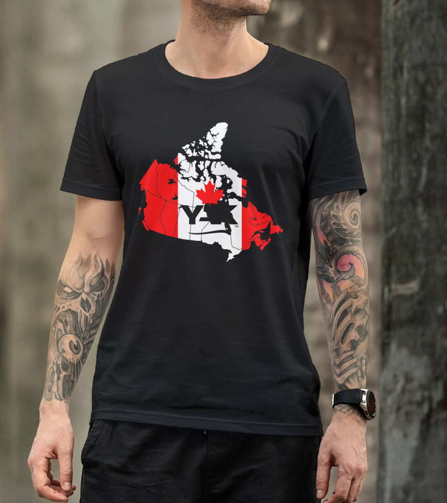 YAK Canada You Already Know Red Maple Leaf Flag Map T-Shirt