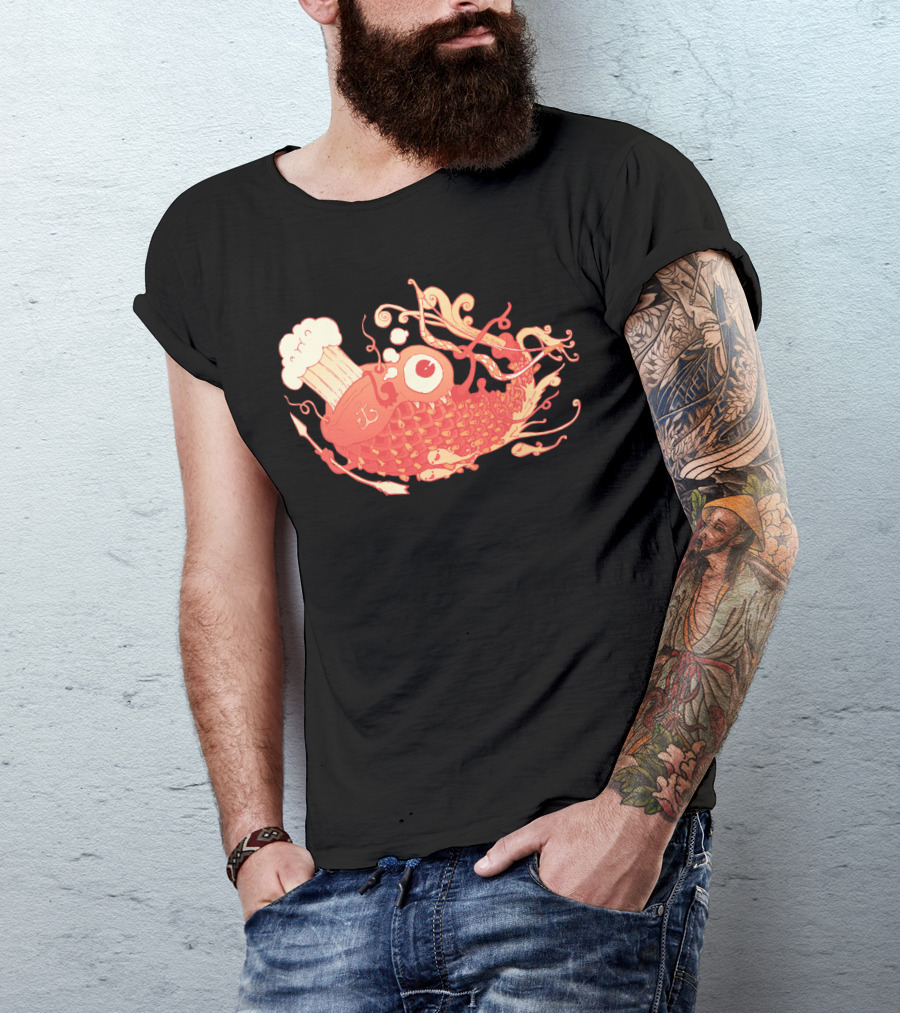 Japanese Red Carp Chef Hat Whimsical T-Shirt