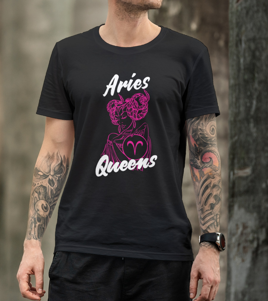 Aries Queens Zodiac Symbol With Regal Illustration Pink And White T-Shirt