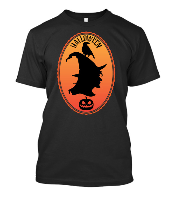 Halloween Silhouette Witch With Crow And Jack-o'-Lantern T-Shirt