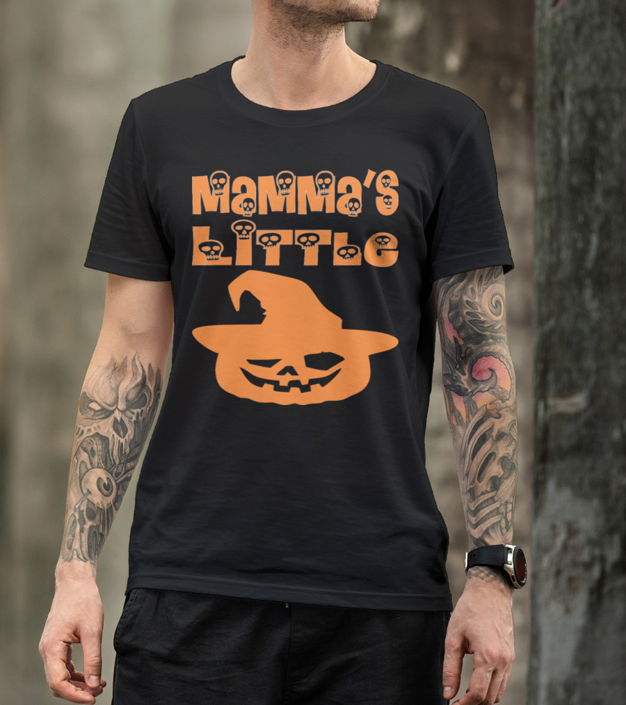 Mamma's Little Pumpkin Halloween Skull And Witch Hat Pumpkin Face T-Shirt