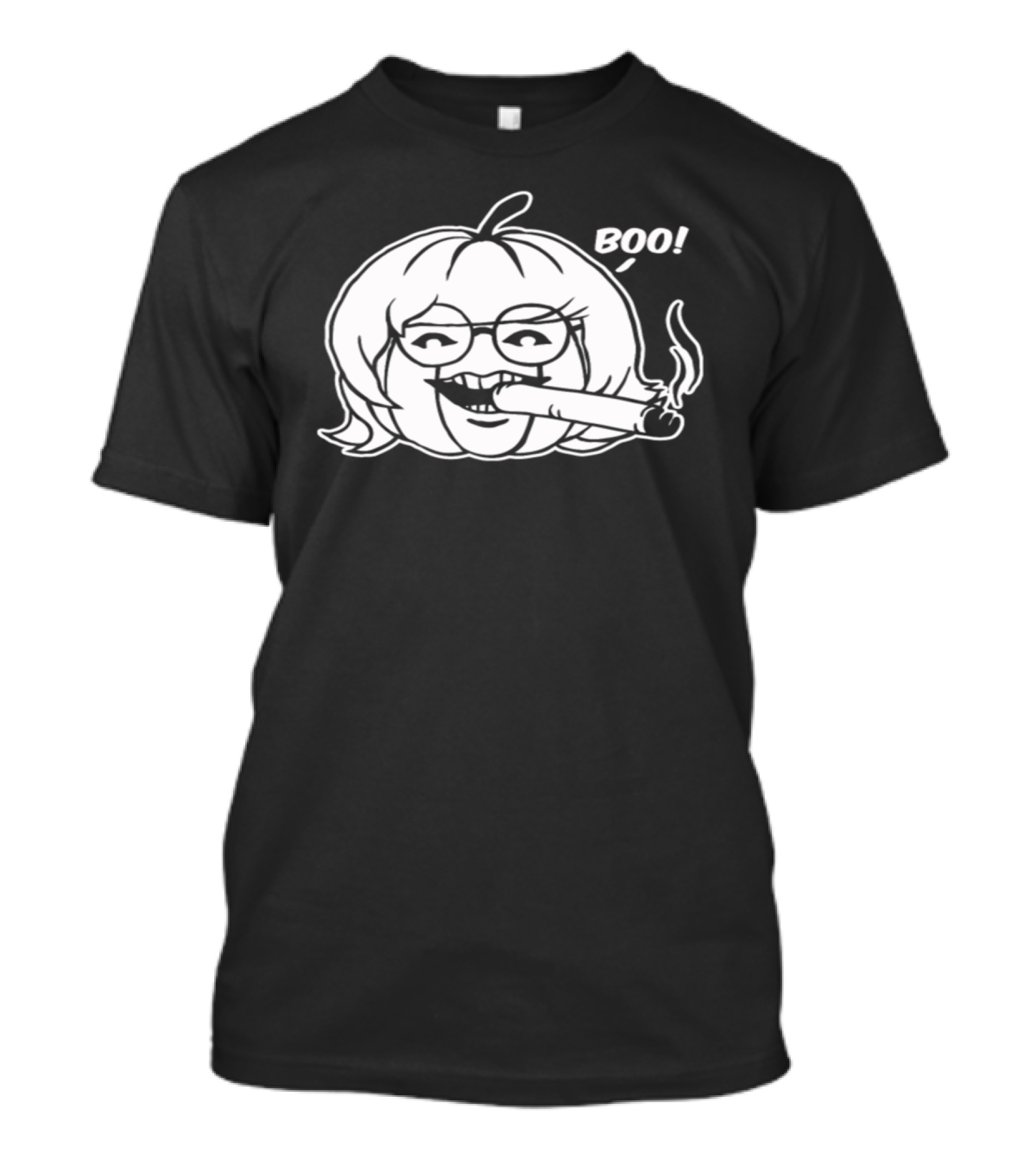 Pumpkin With Glasses Smoking Cigar Saying Boo T-Shirt