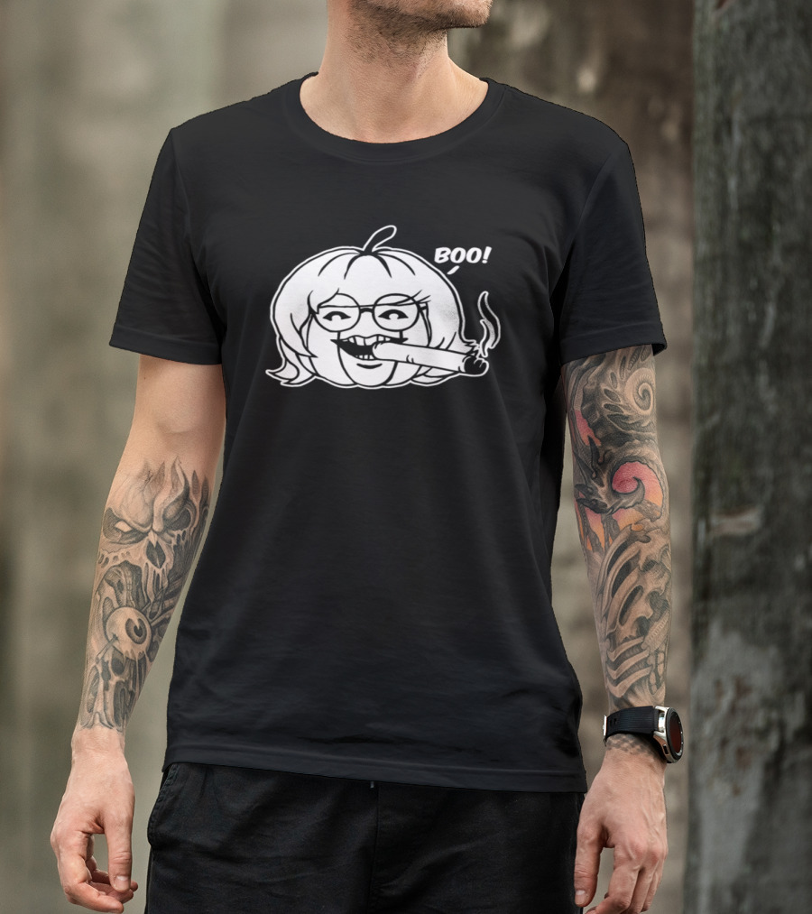 Pumpkin With Glasses Smoking Cigar Saying Boo T-Shirt