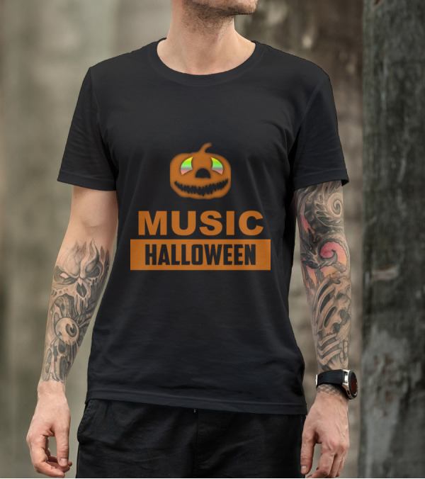 Music Halloween Pumpkin With Headphones T-Shirt
