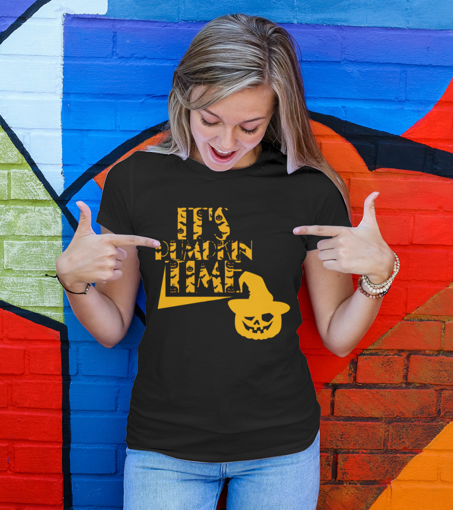 It's Pumpkin Time Halloween Jack-O'-Lantern With Witch Hat T-Shirt
