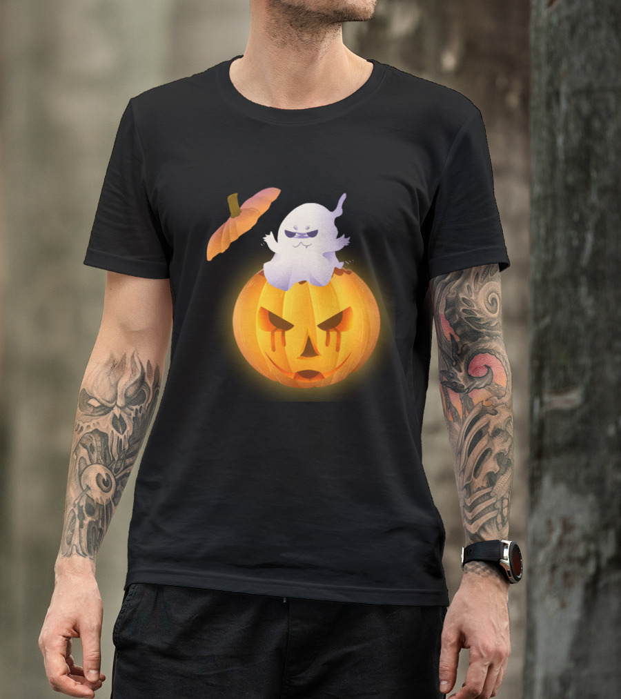 Ghost With Sunglasses Popping Out Of Carved Pumpkin T-Shirt