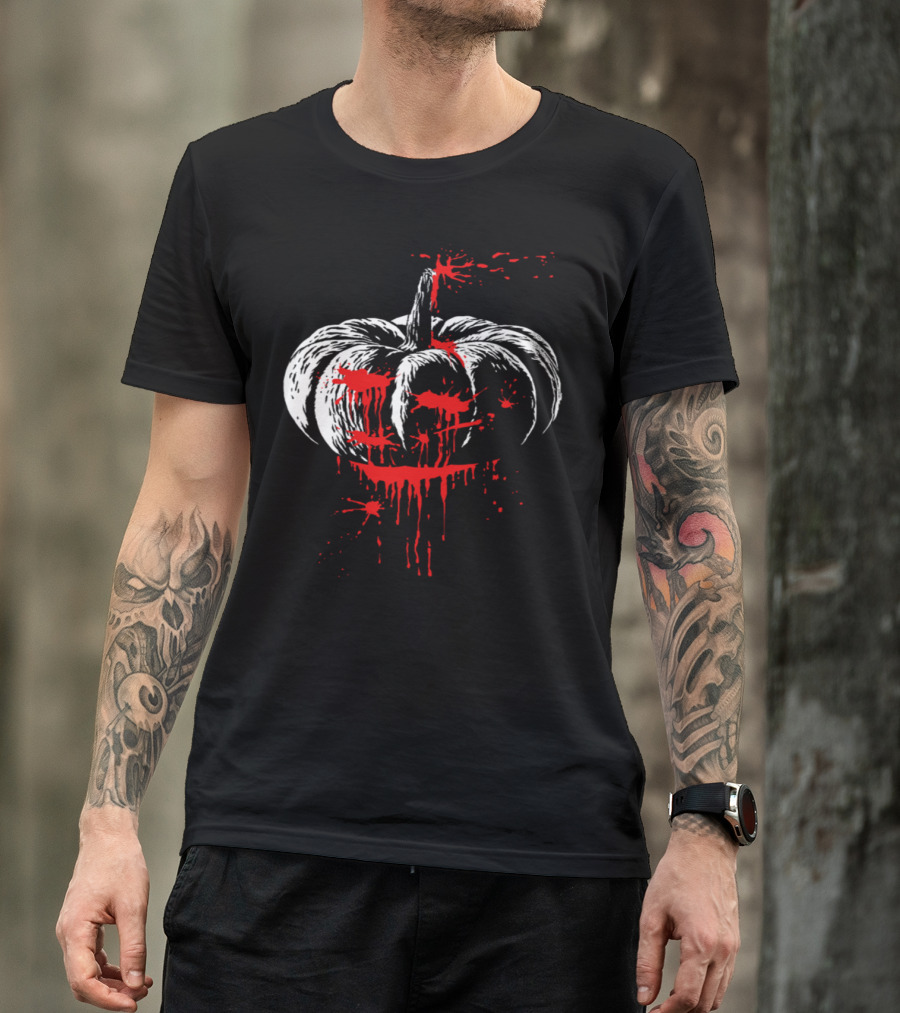 Halloween Bloody Pumpkin Graphic With Dripping Blood Effect T-Shirt