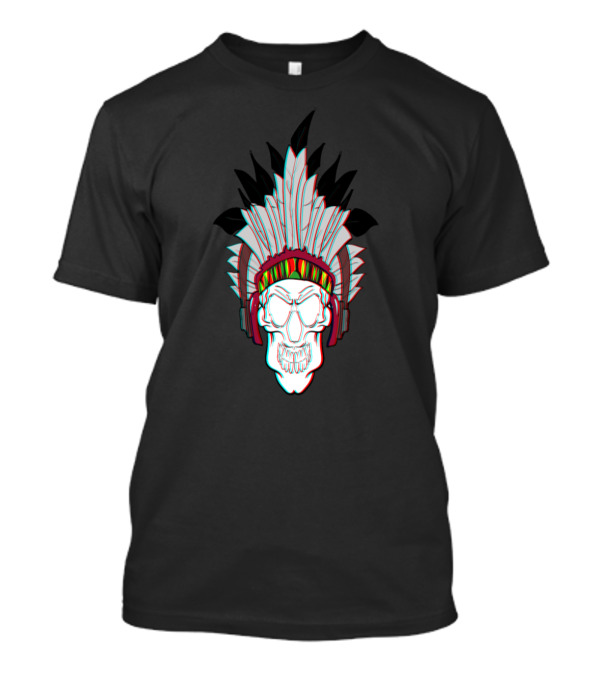 3D Skeleton Bone Head Indian Headdress Headphone Music T-Shirt