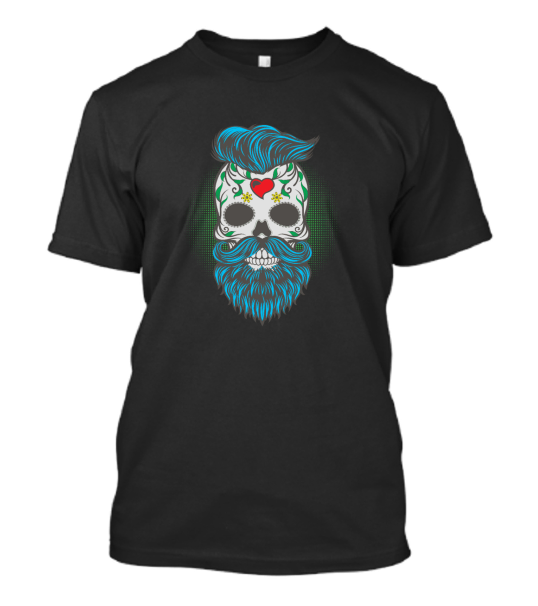 Skull Bearded Skeleton With Blue Beard And Hair Gothic T-Shirt