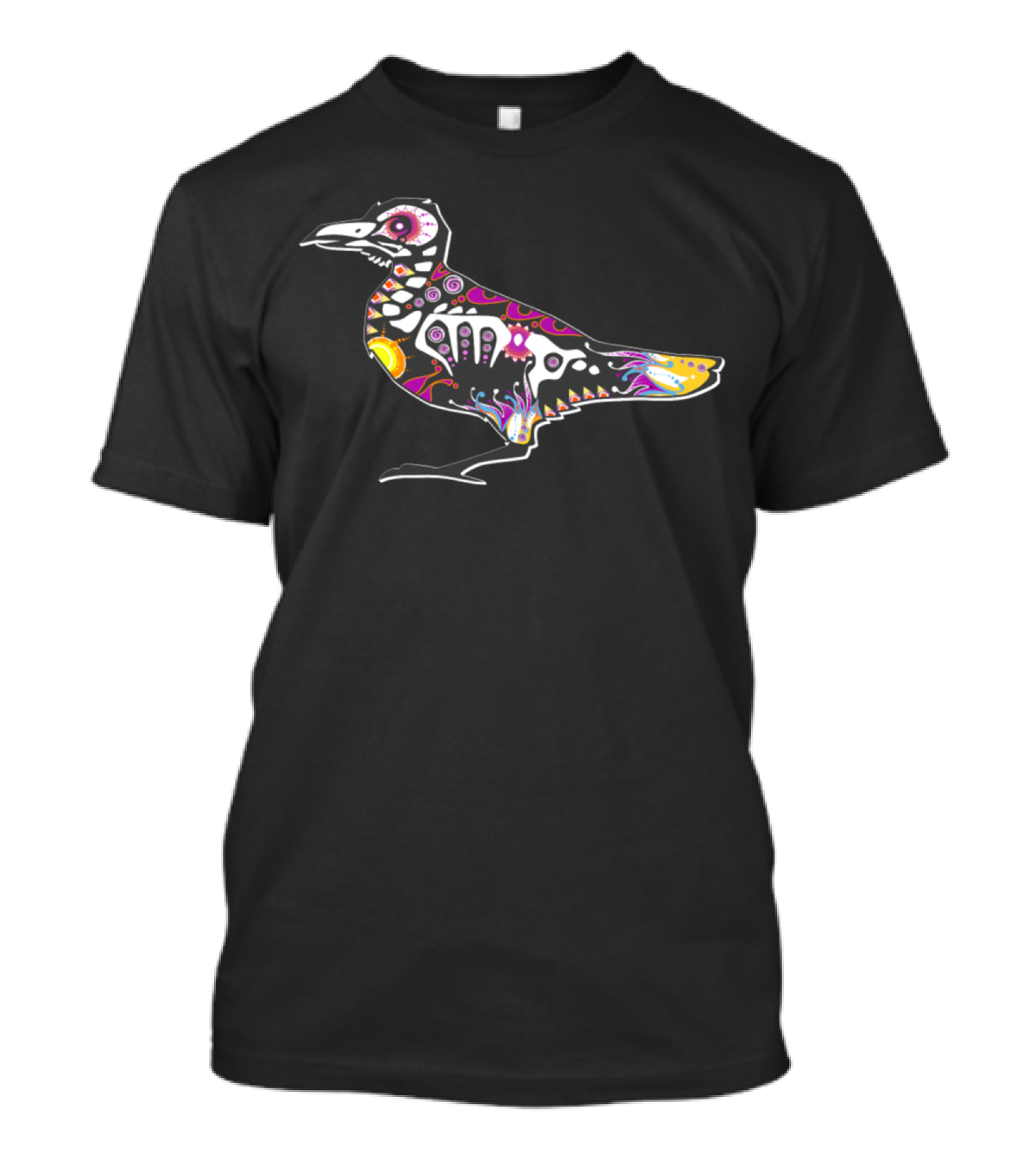 Sugar Skull Skeleton Crow Day Of The Dead Colorful Folk T-Shirt