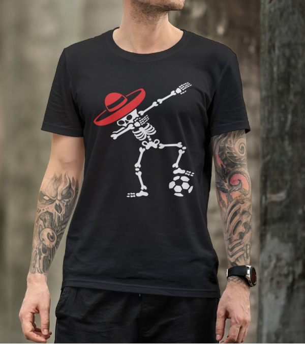 Mexico Dabbing Skeleton Sombrero Soccer Football T-Shirt
