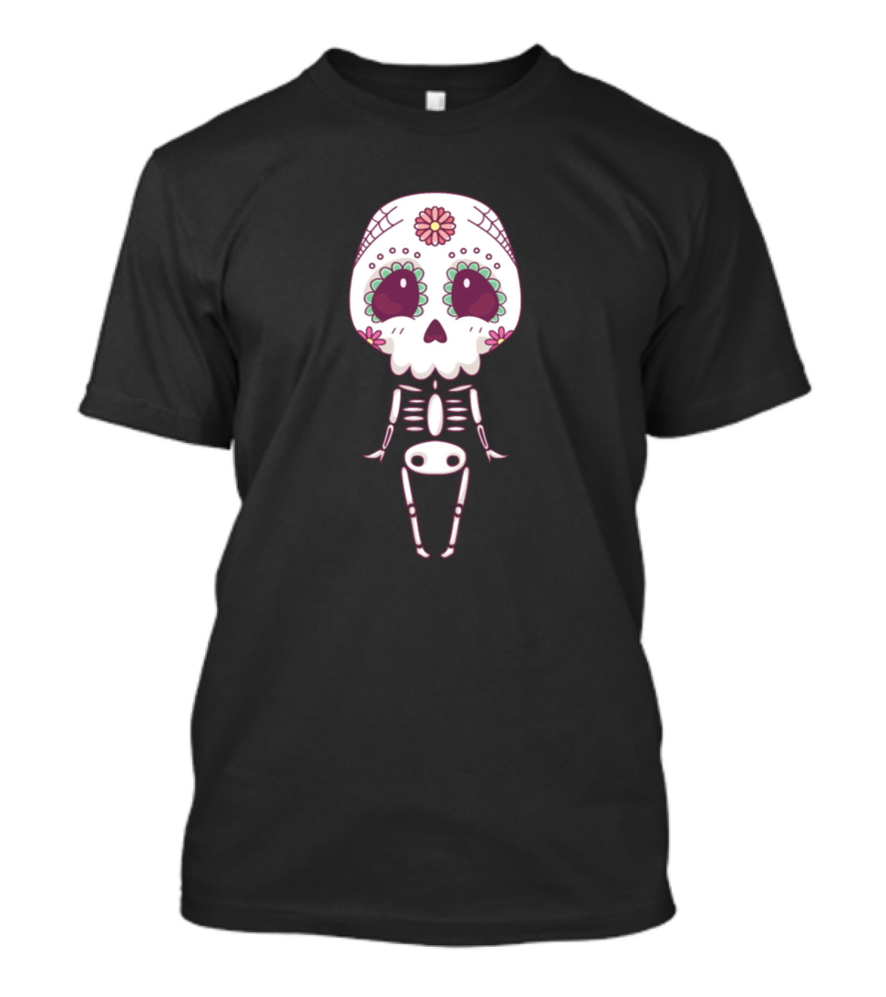 Cute Dia De Los Muertos Sugar Skull Skeleton Cartoon T-Shirt
