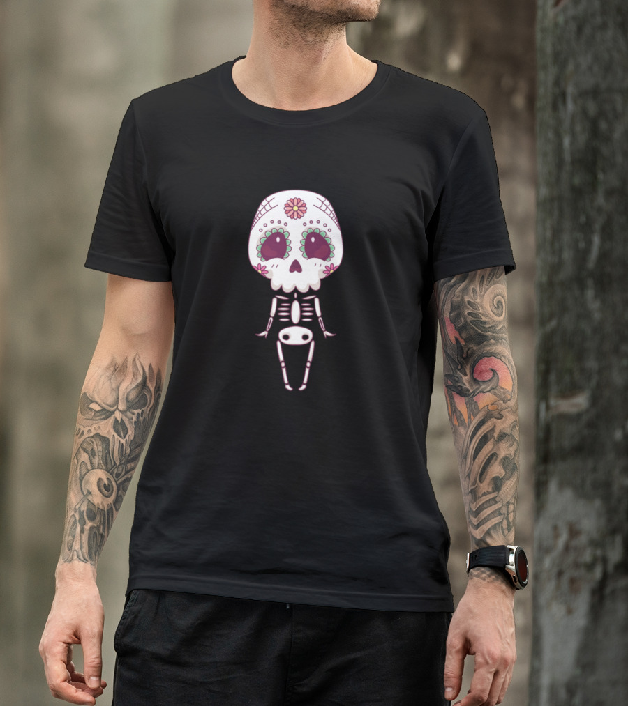 Cute Dia De Los Muertos Sugar Skull Skeleton Cartoon T-Shirt