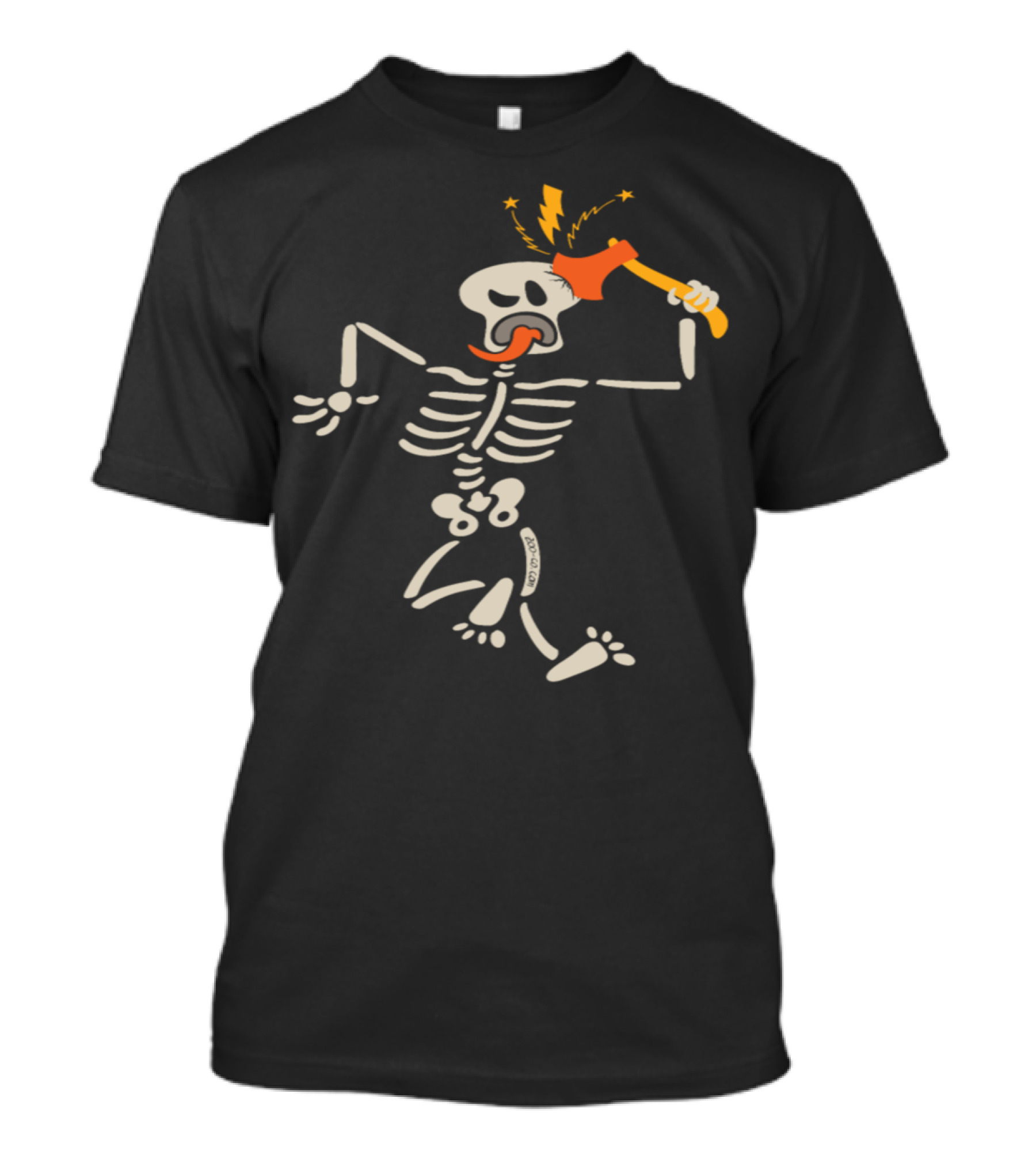 Skeleton Striking Own Skull With Axe And Lightning Bolts T-Shirt