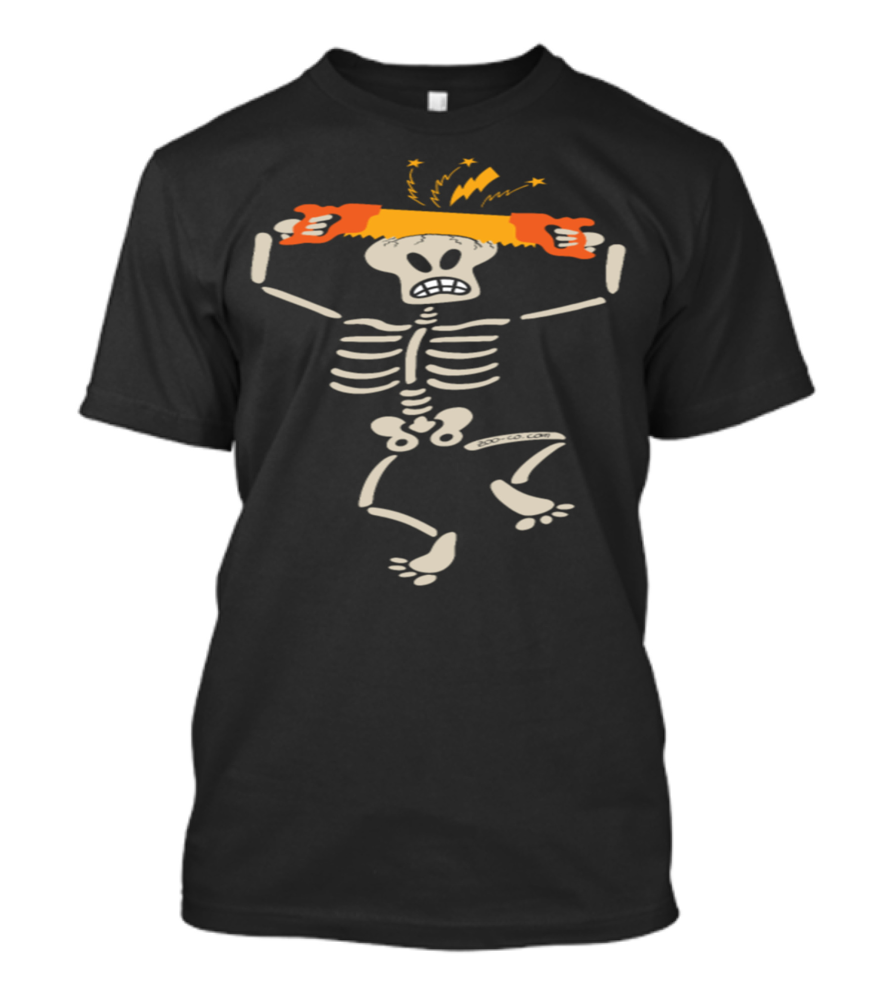 Skeleton With Two-Handed Saw Cutting Own Skull With Lightning And Stars T-Shirt