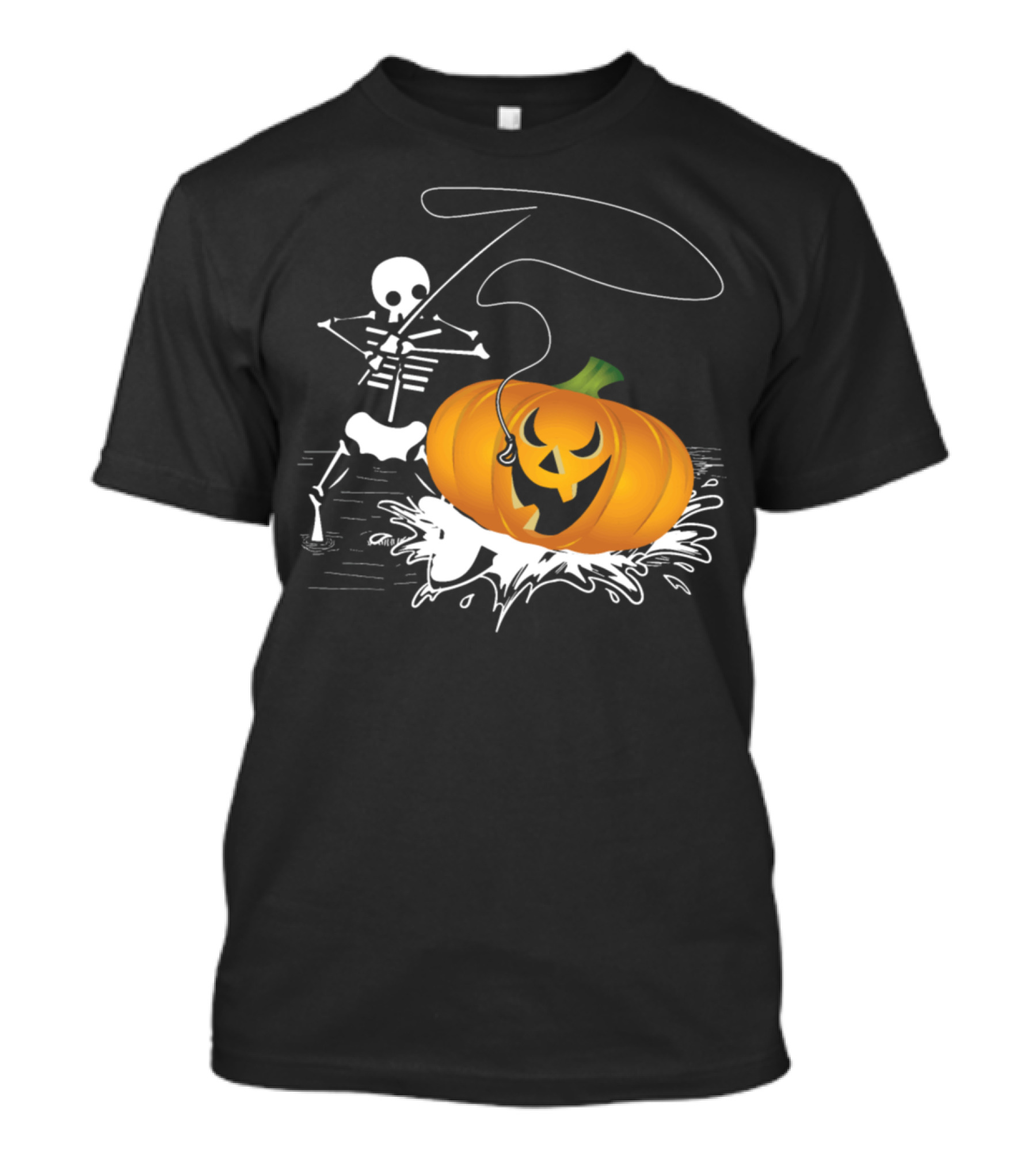 Skeleton Fishing For Jack-O'-Lantern Pumpkin T-Shirt