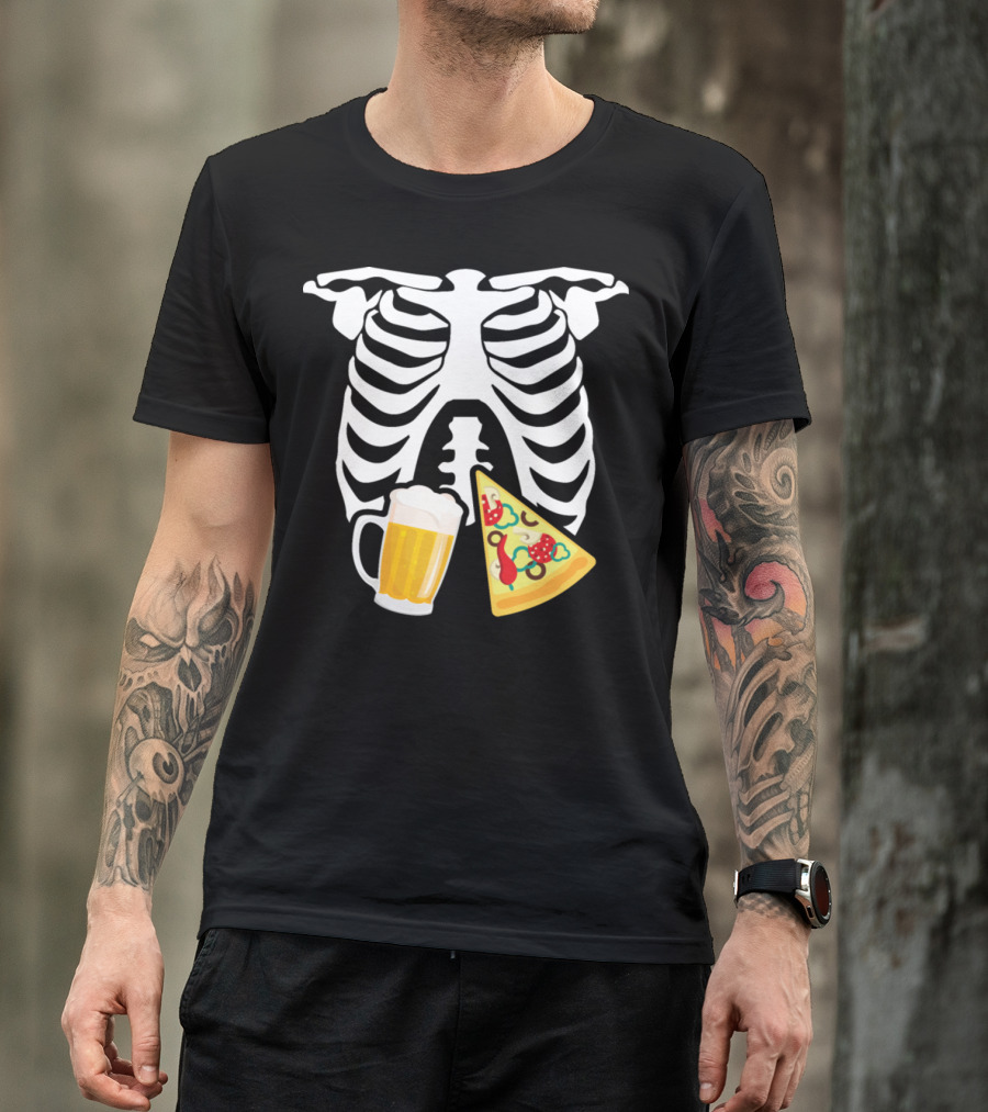 Pizza And Beer Skeleton Ribcage Mug And Slice T-Shirt