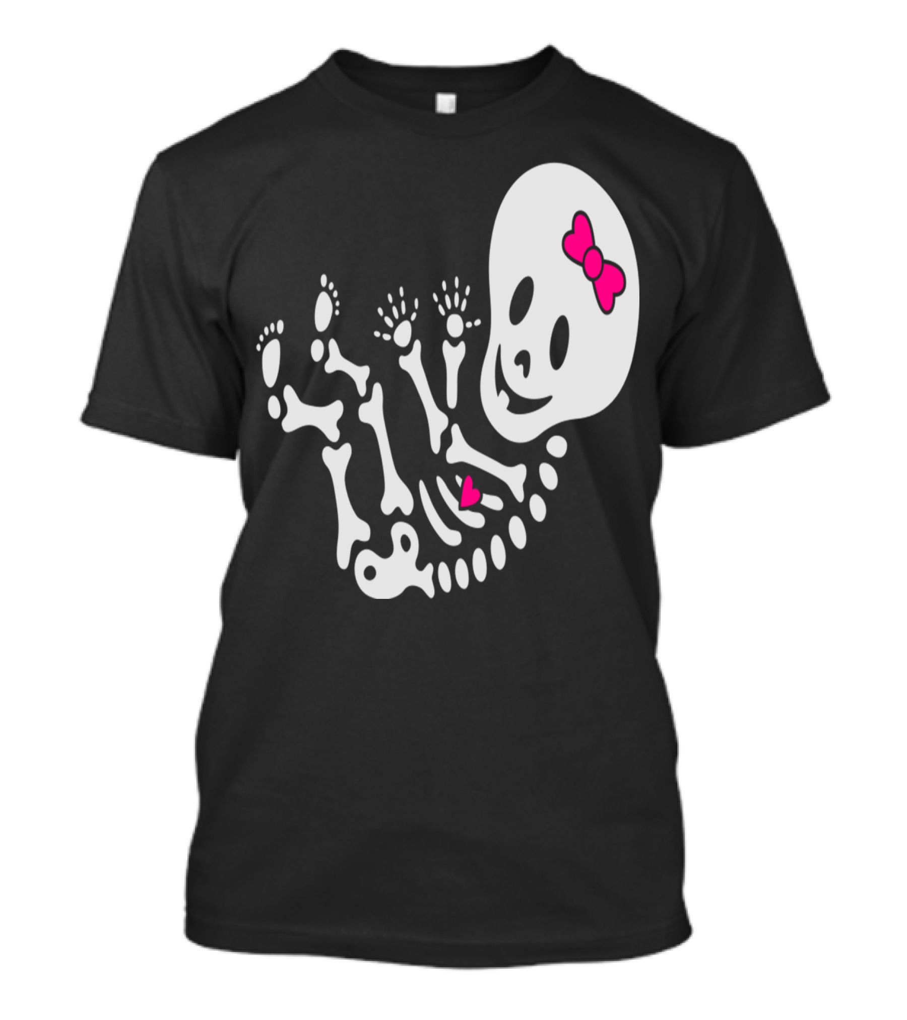Maternity Girl Skeleton Baby With Pink Bow And Heart T-Shirt
