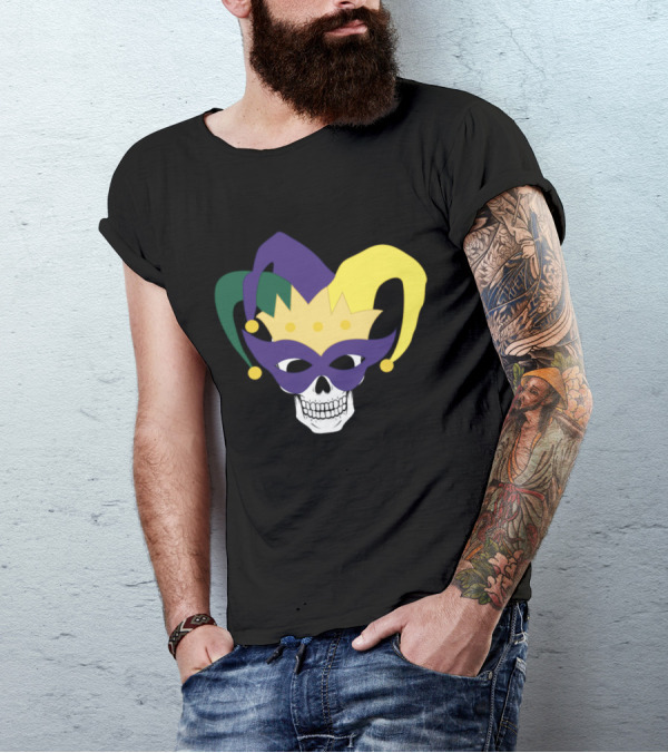 Mardi Gras Skull Jester Hat Mask Fat Tuesday Skeleton Costume T-Shirt
