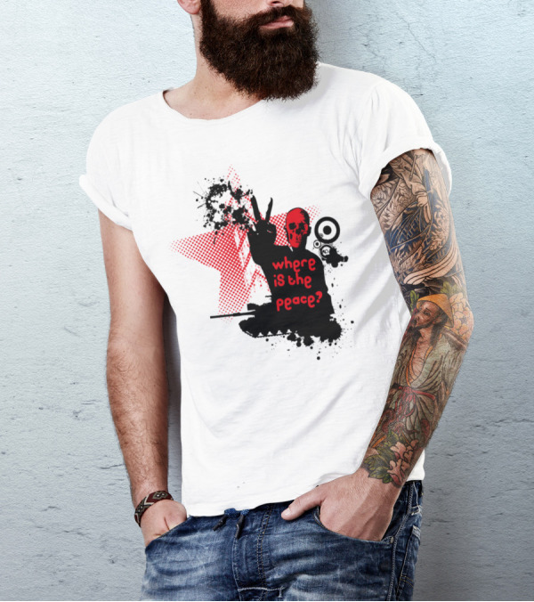 Where Is The Peace Skeleton Red Star Vector Image T-Shirt