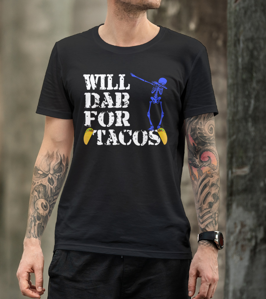 Will Dab For Tacos Funny Halloween Blue Skeleton T-Shirt