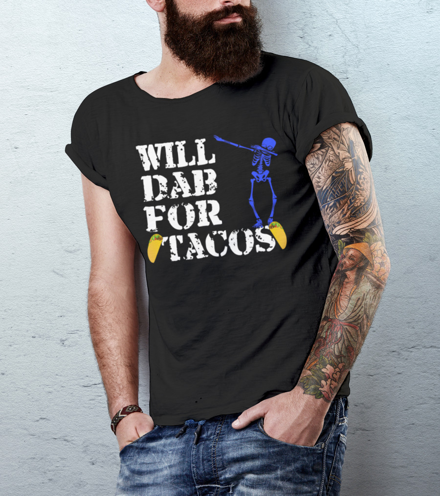 Will Dab For Tacos Funny Halloween Blue Skeleton T-Shirt