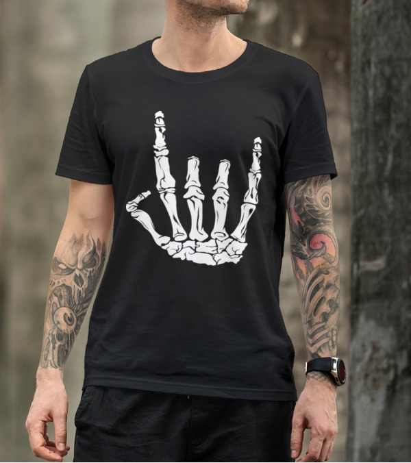 Skeleton Rock Hand Gesture Heavy Metal Fans Novelty T-Shirt