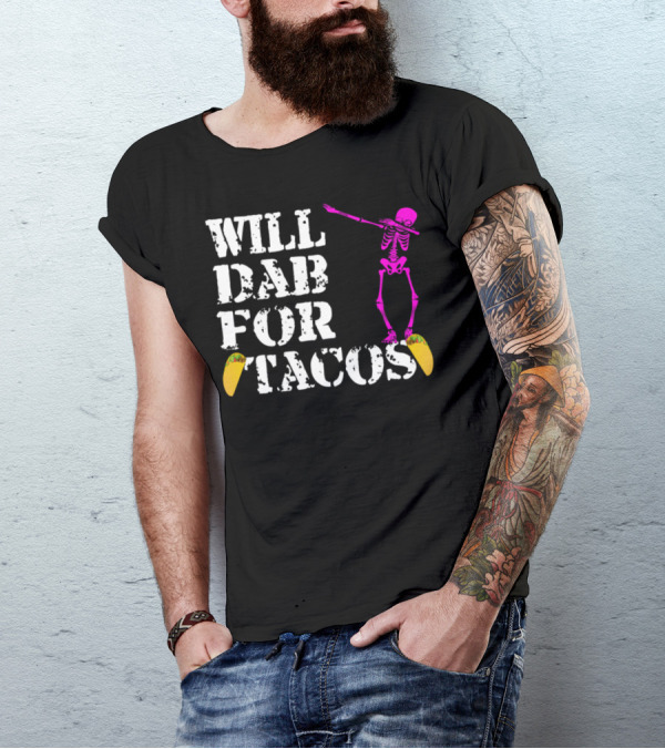 Will Dab For Tacos Funny Halloween Pink Skeleton T-Shirt