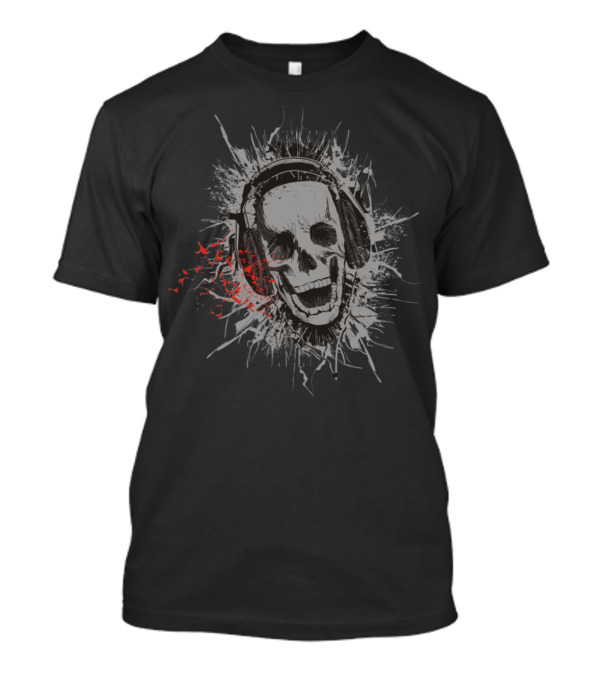 Deadly Music Skull With Headphones And Splash Effects T-Shirt
