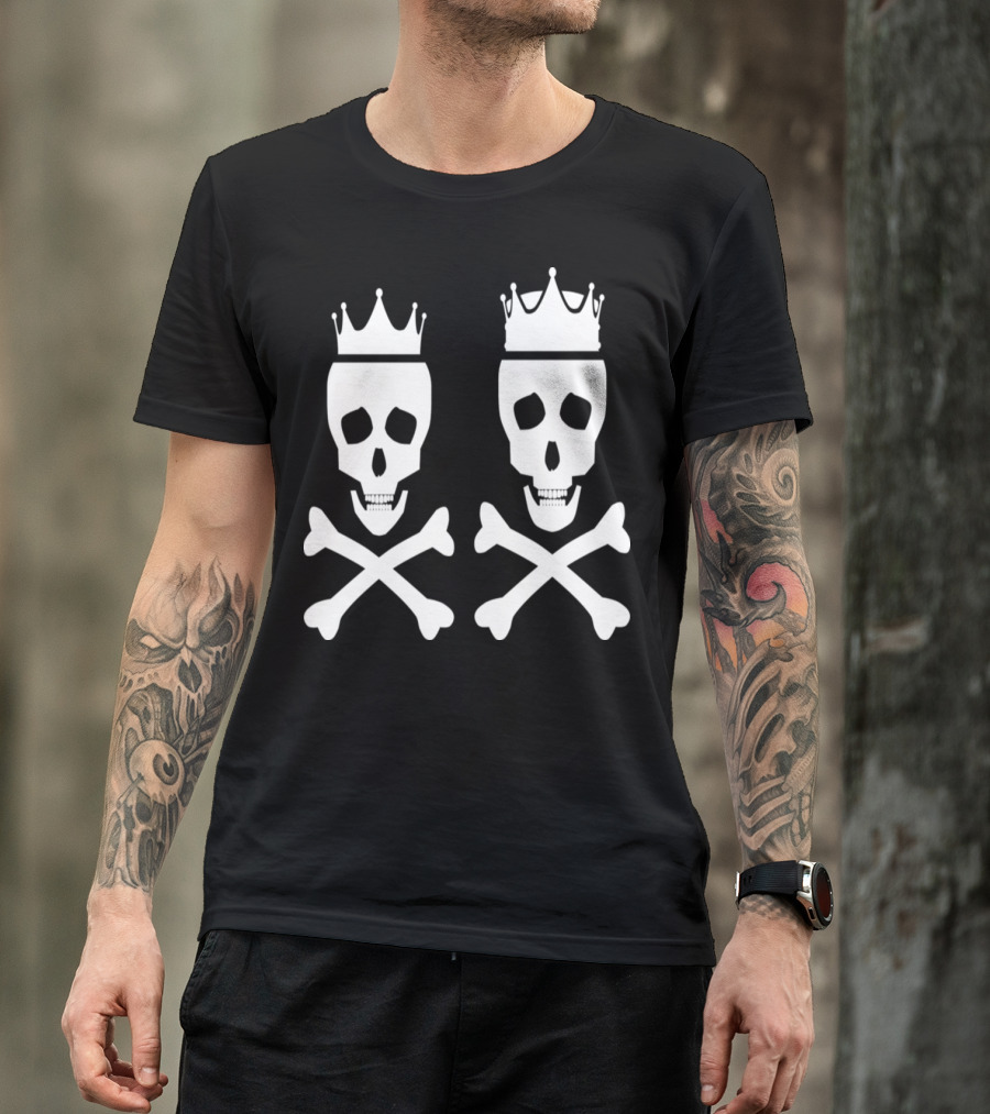 King And Queen Skulls With Crowns And Crossbones T-Shirt