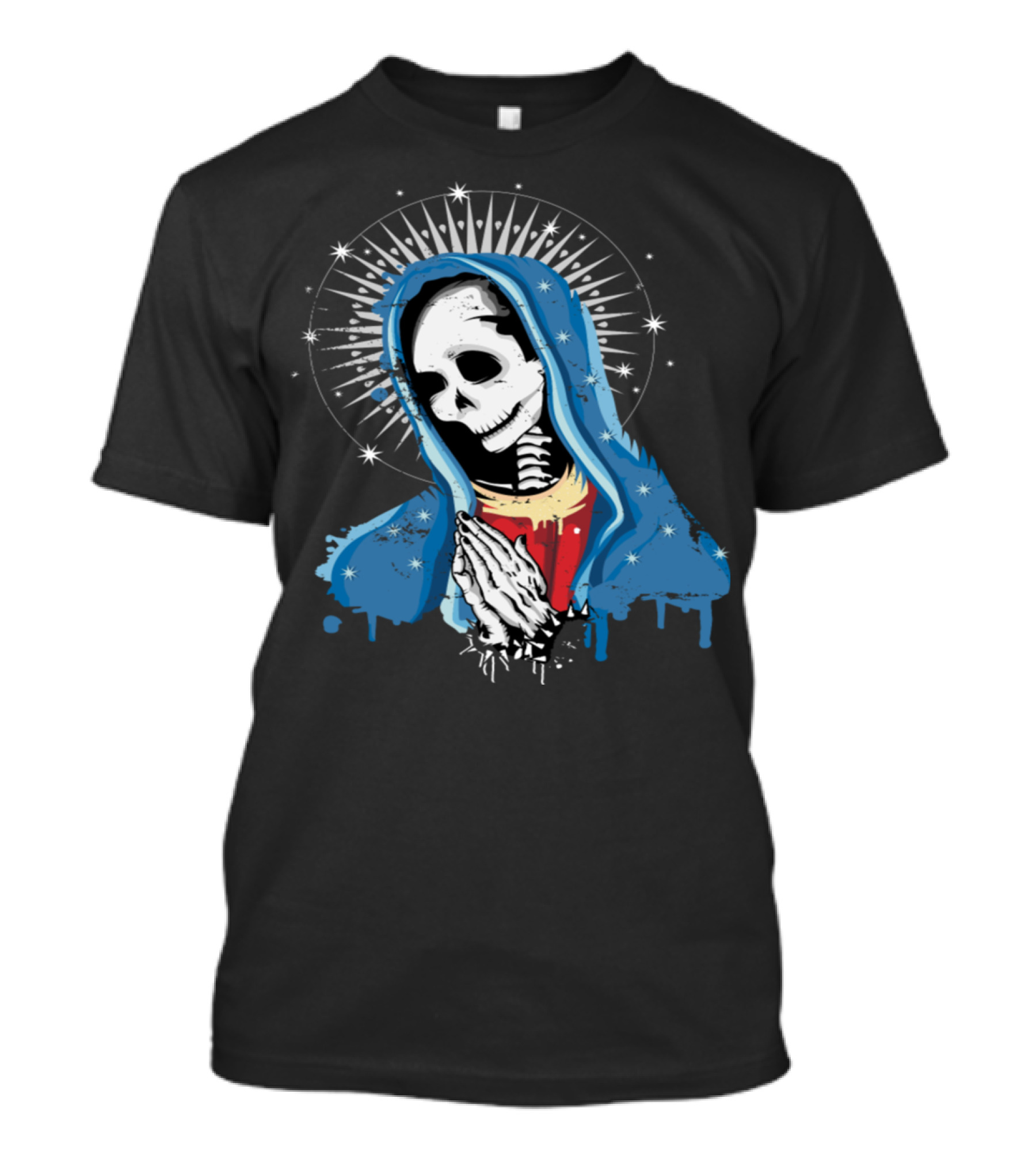 Virgin Mary Skeleton Prays With Radiant Halo T-Shirt
