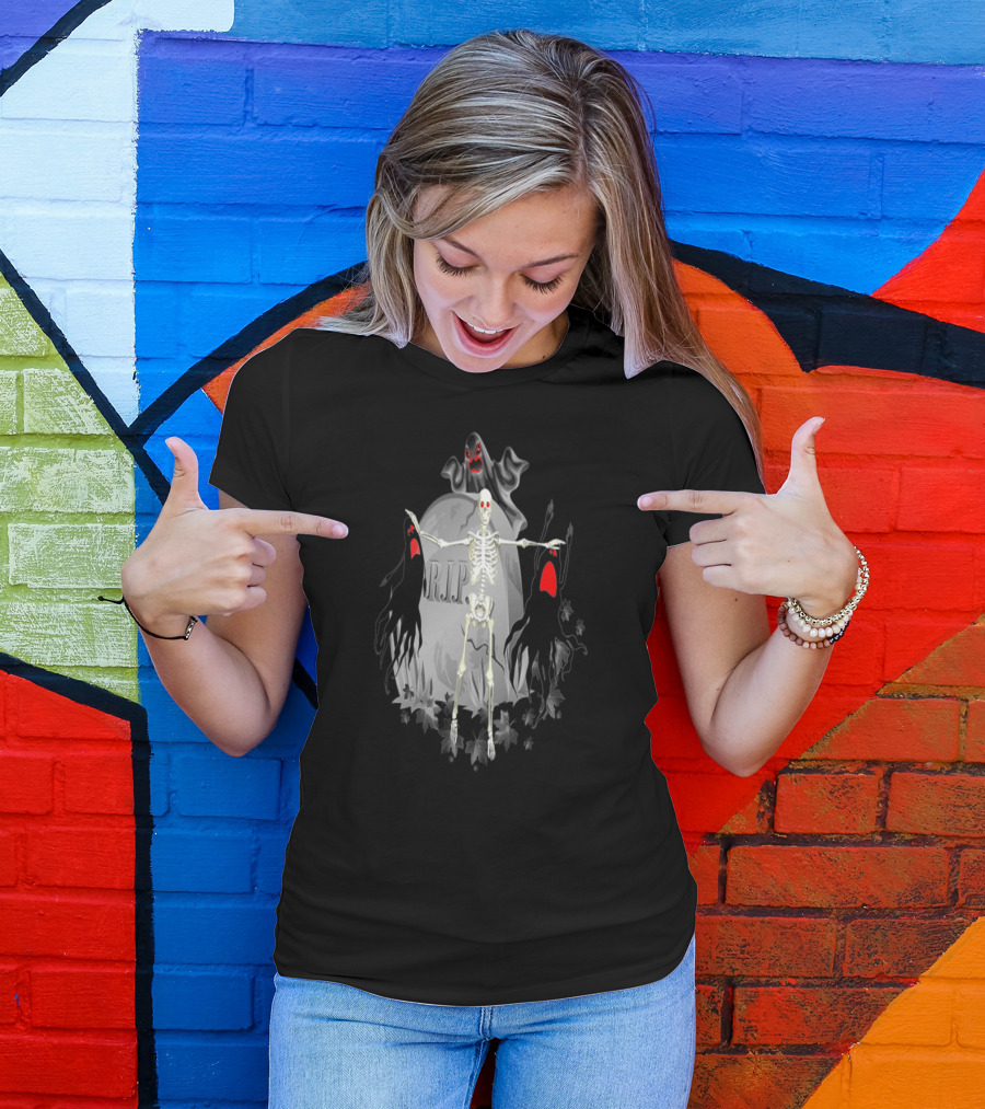 RIP Skeleton And Ghosts Halloween T-Shirt
