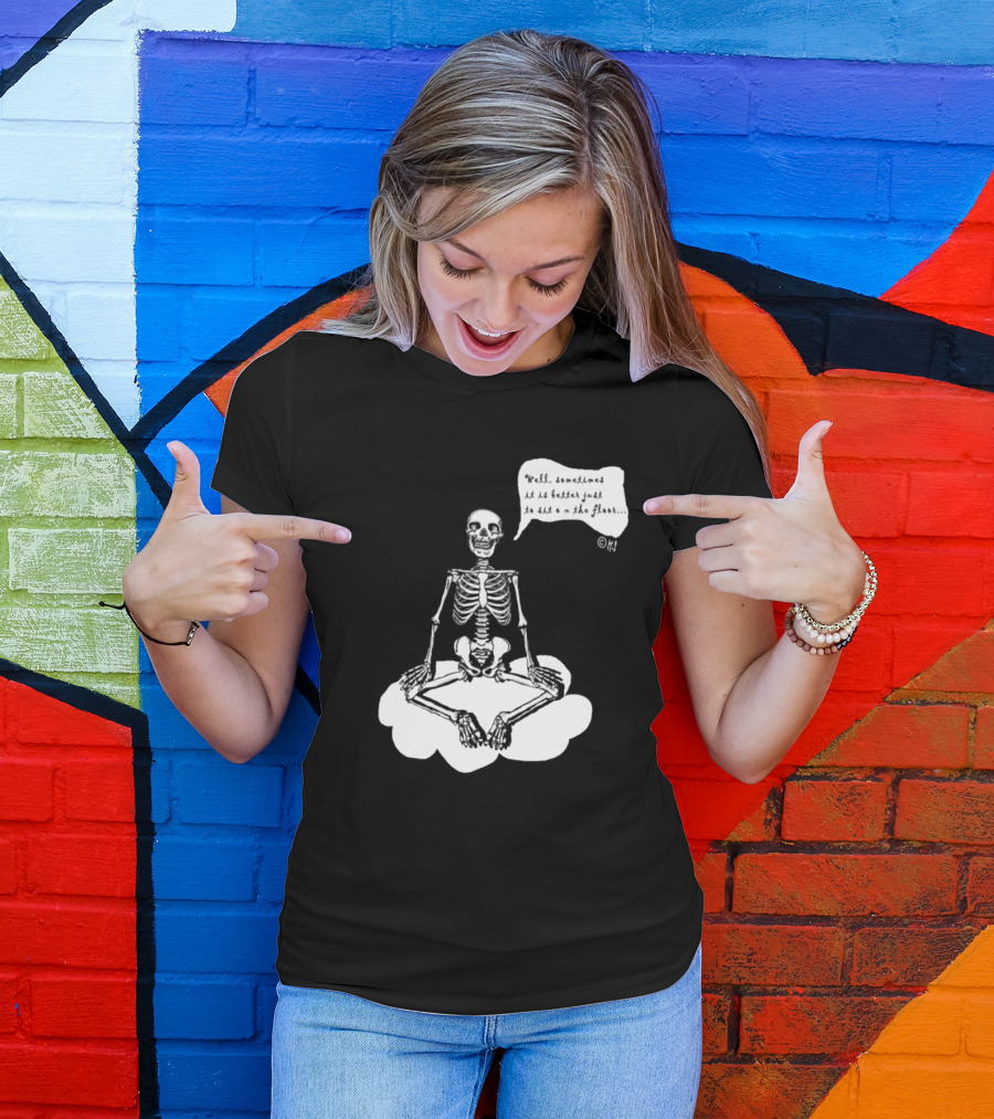 Flying Yoga Skeleton Meditation On Cloud With Humorous T-Shirt