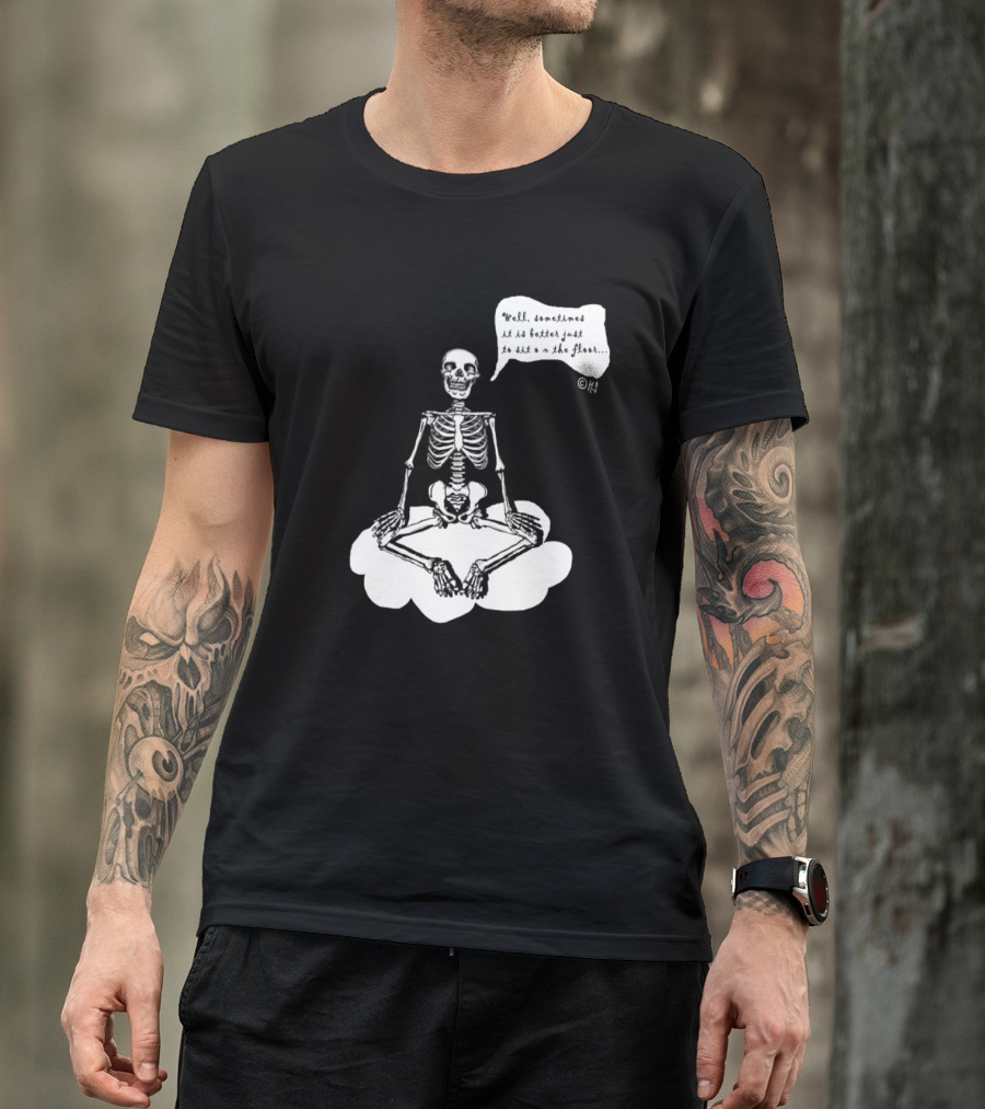 Flying Yoga Skeleton Meditation On Cloud With Humorous T-Shirt