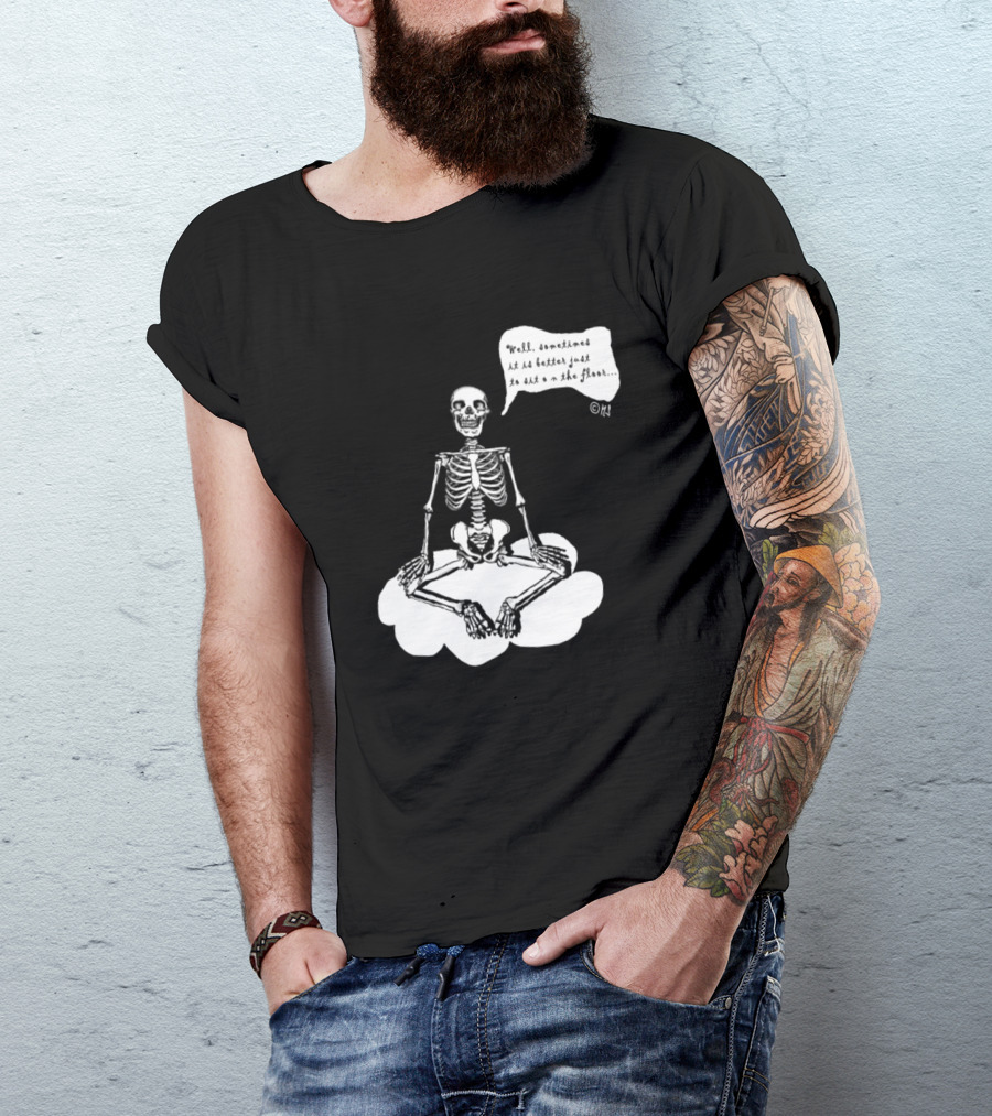 Flying Yoga Skeleton Meditation On Cloud With Humorous T-Shirt